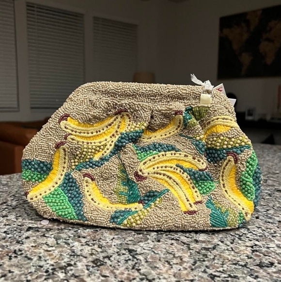 Beaded Banana Pattern Clutch Handbag